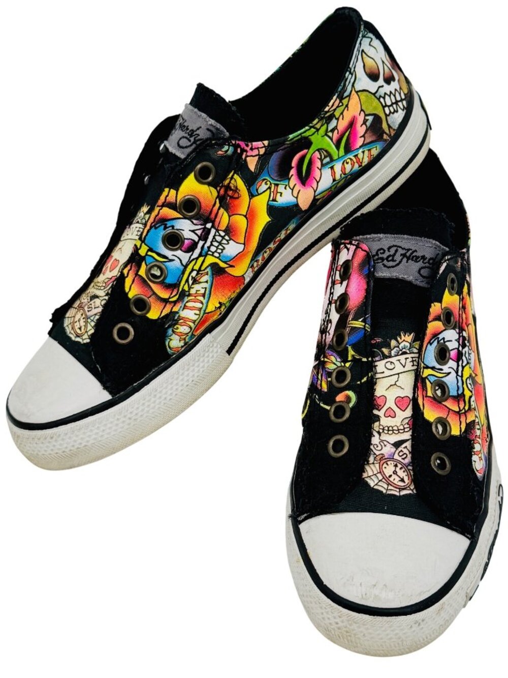 VTG Ed Hardy Black Tattoo Graphic Canvas Sneakers 7 | Trashy Y2K McBling Grunge - Picture 2 of 16
